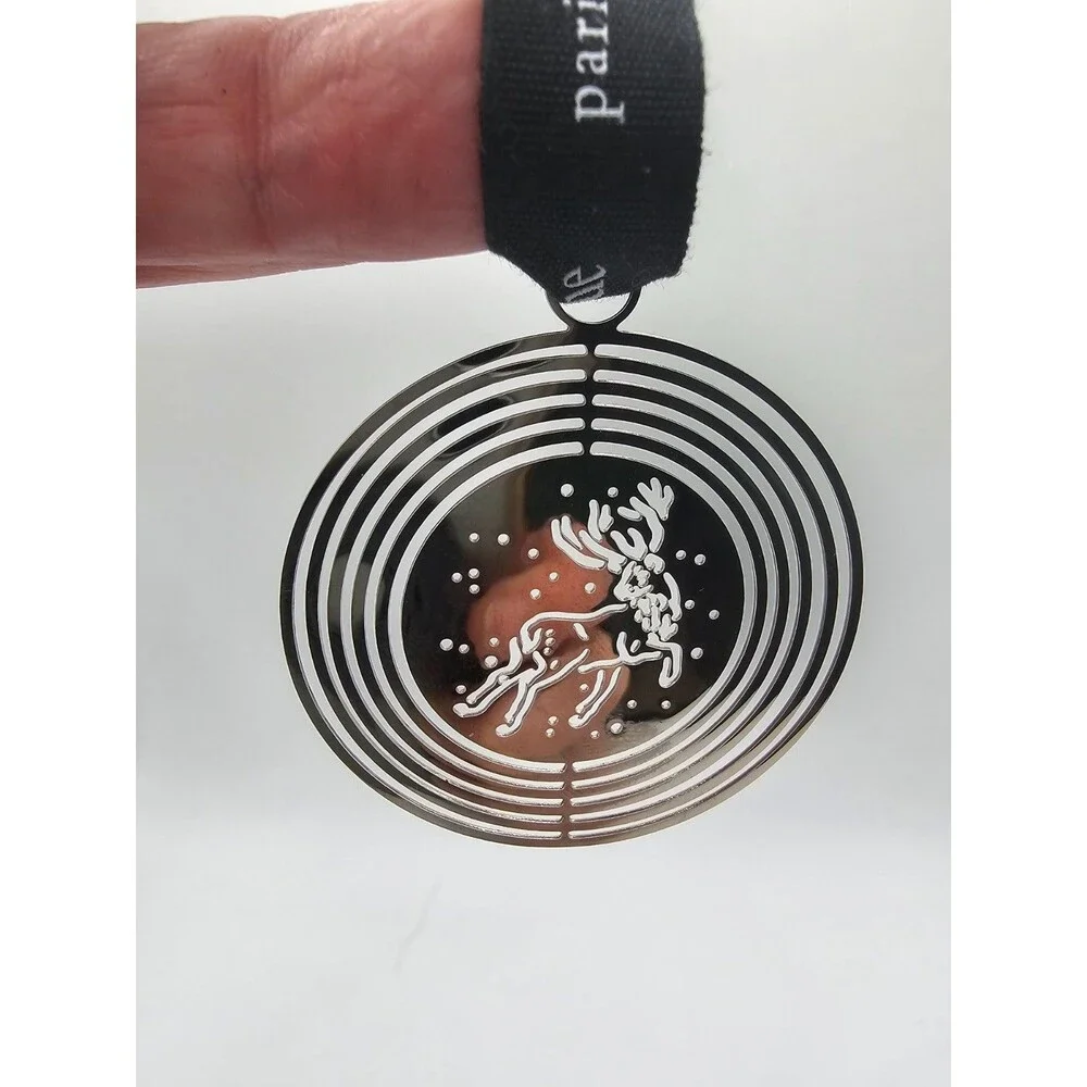 Diptyque Paris Stag Metal Ornament Silver Tone With Black Ribbon